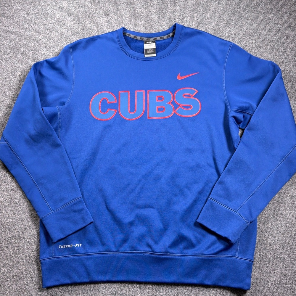 Nike Chicago Cubs MLB Sweatshirt Men Medium Blue Therma-FIT Crewneck Fleece